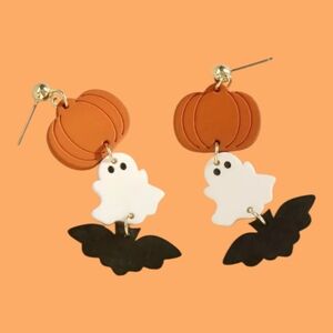Pumpkin, Ghosts & Bats Dangle Earrings, NEW!
